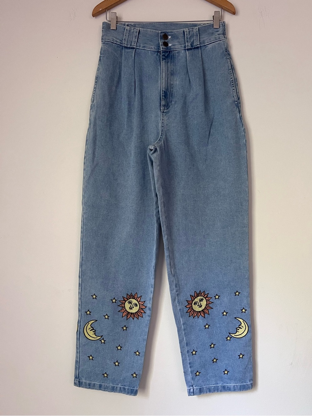 Lucy & Yak Addison Celestial Sun & Moon High Waisted Pleated Jeans W30/R
